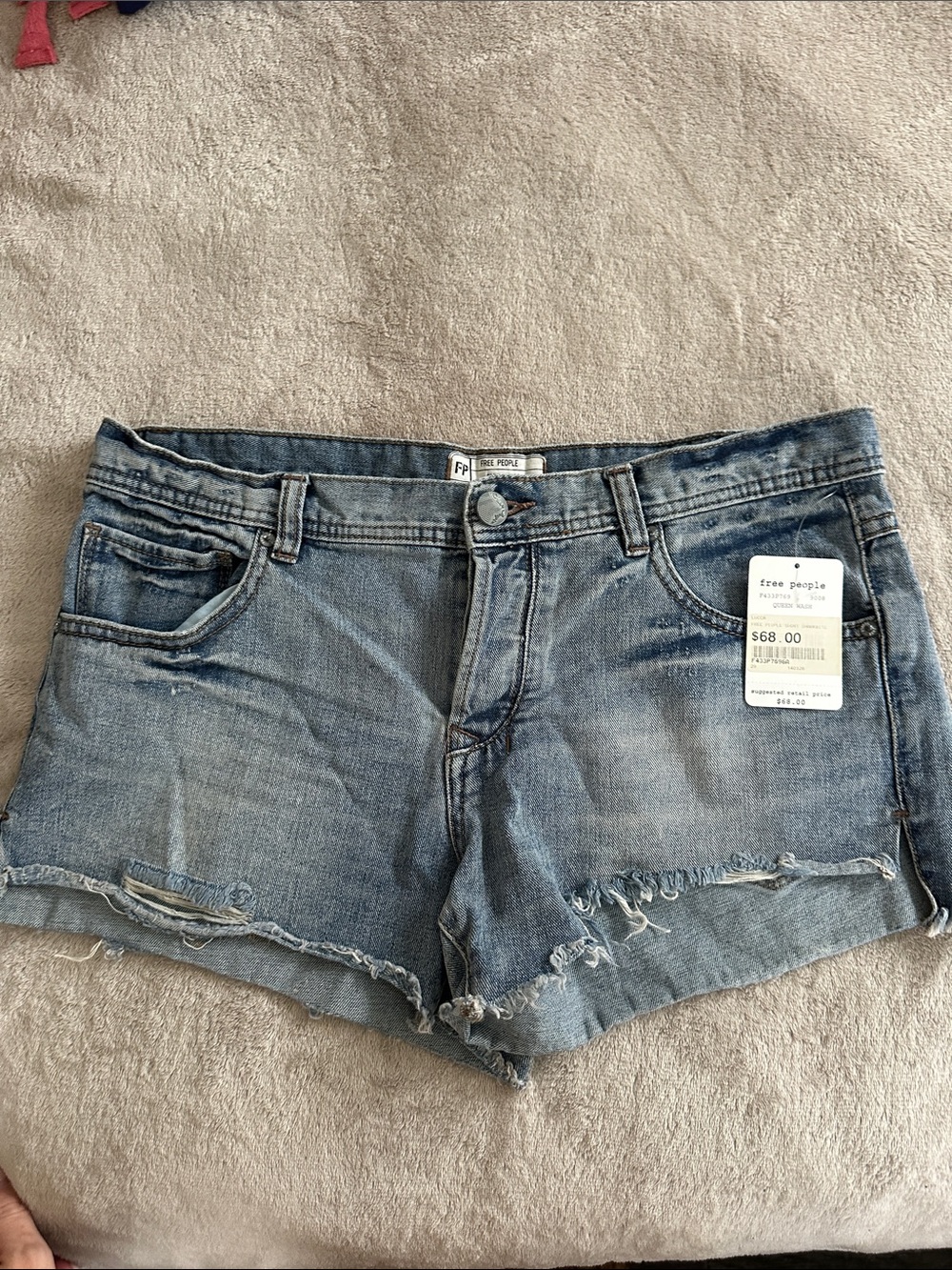 Free People Light Blue Distressed Denim Cutoff Shorts
